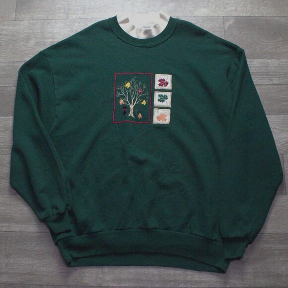 Cherokee Womens Green Sweatshirt Cat Autumn Pullover Mock Neck Size L - Picture 1 of 4